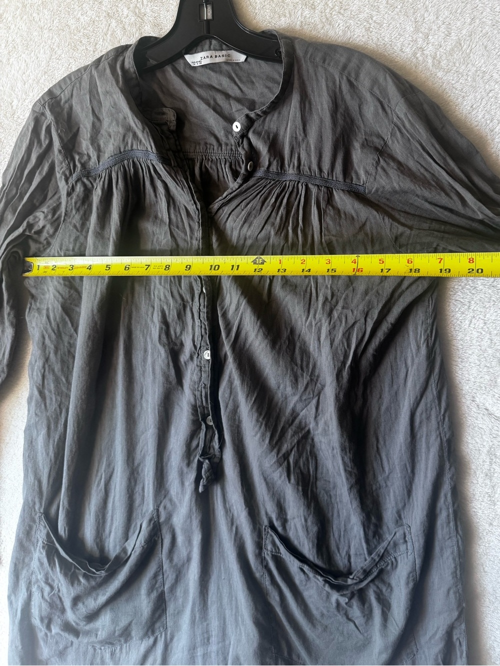 Zara Cotton Lightweight Pintuck Shirt Tunic M Pocket Top Dress Boho Cottagecore - Picture 14 of 15